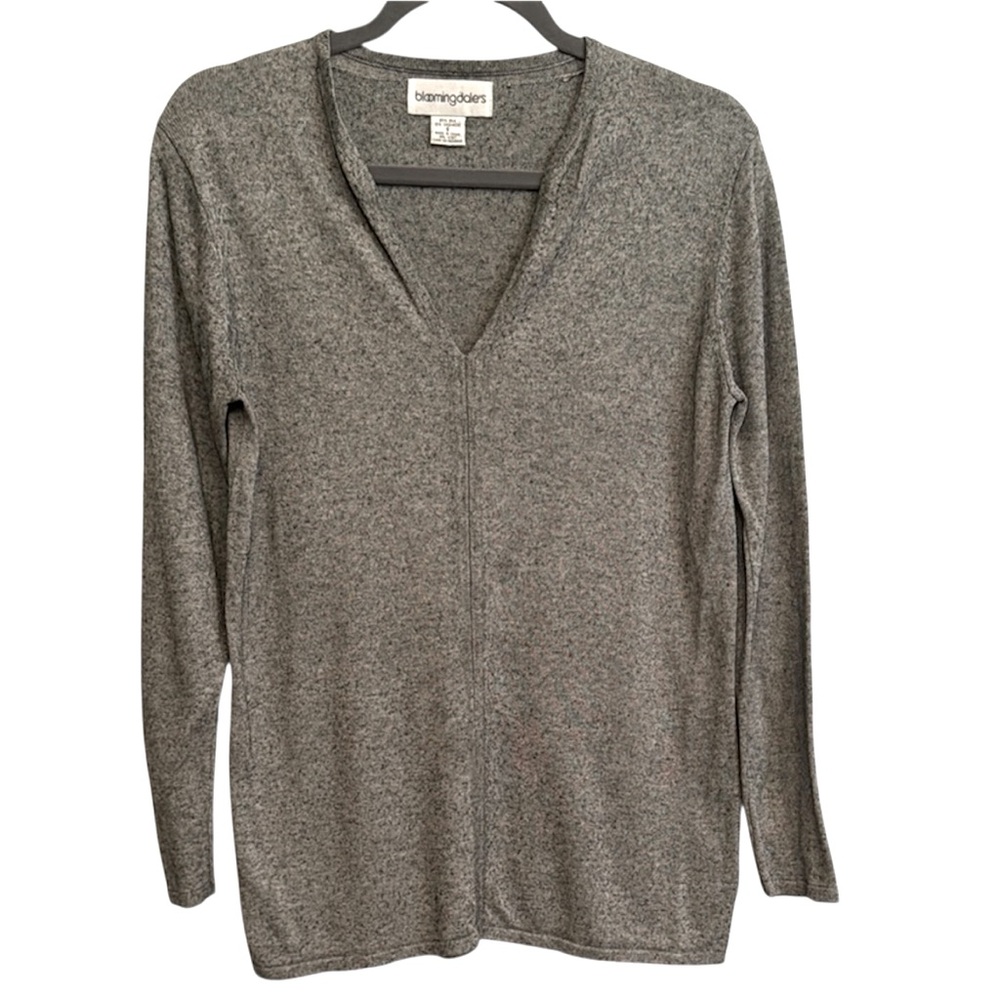 Bloomingdale’s Gray Silk and Cashmere Womens V-Neck Sweater size S